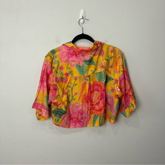 Farm Rio Macaw Bloom Matching Set Shirt Pants Yellow Pink Floral Animal Print - Picture 6 of 14